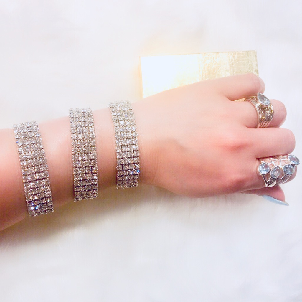 3 Pcs Crystal Stretchy Bracelets Bundle Nw
